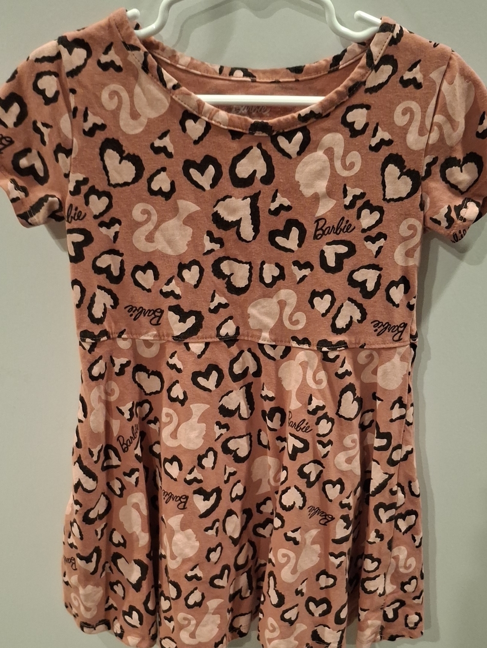 Barbie Girls' Pink Leopard Heart Print Dress